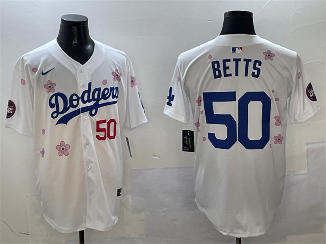 Men's Los Angeles Dodgers #50 Mookie Betts White 2025 Tokyo Series Limited Stitched Baseball Jersey Men's Los Angeles Dodgers #50 Mookie Betts White 2025 Tokyo Series Limited Stitched Baseball Jersey